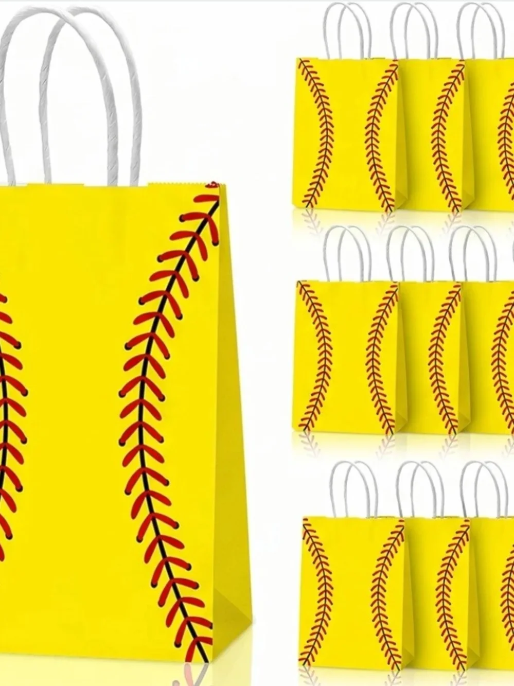 12 Pieces Softball Paper Gift Bags w/ Handle Party Goodie Sport Team Favor